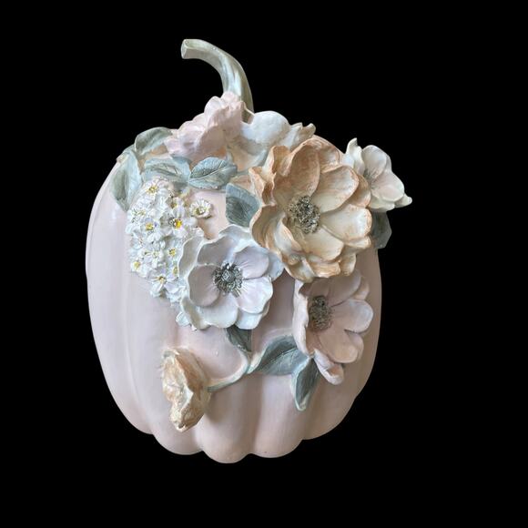 Martha Stewart Floral Embellished Pumpkin 10in Pastel Pink Resin Fall Decor NEW - Picture 2 of 15